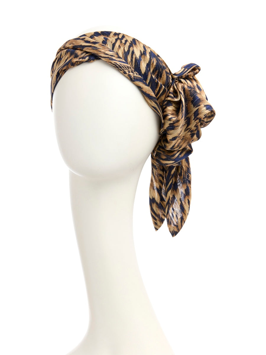 Juvela - Turbante con fascia rimovibile in poliestere/viscosa - fantasia Waves of blue 3042-4054