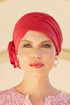 Turbante Zuri - Cuffia con fiore in cotone Supima - rosso 1484-0725