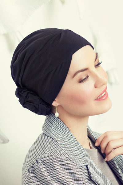 Turbante Zuri - Cuffia con fiore in cotone Supima - nero 1484-0657